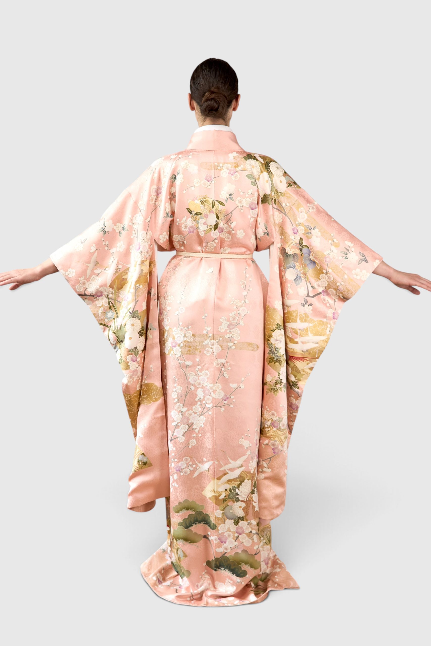 Шёлковое фурисодэ с фазаном, журавлями и цветами — изображение 9